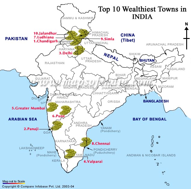 map of the whealthiest towns of india